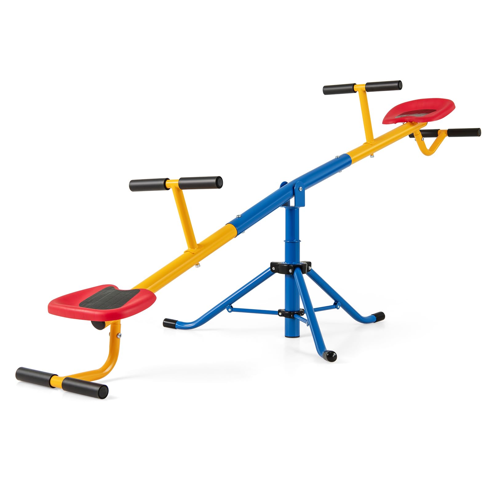COSTWAY Altalena Basculante per Bambini, Altalena Saliscendi a 360° con Fermo per le Gambe, Altalena Basculante per Esterno Cortile e Parco Giochi, 2 Posti a Sedere