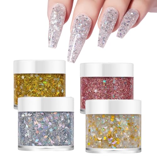 4PCS Nail Art Kits Nail Sequins Gel Metallic Shining Flakes Powder Sequins Decoration Manicure Tips Nail Art DIY at Home Nail Supplies Nail Decorations Accessories