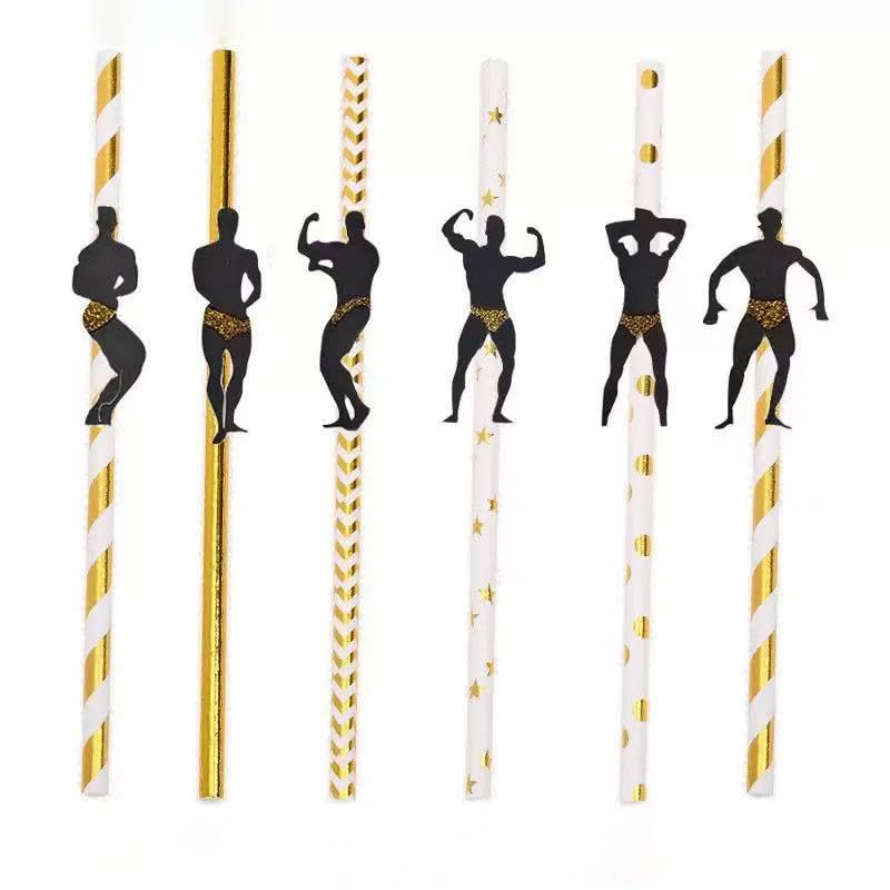 Set de 24 Pitillos Desechables con Dibujo de Bailarín Dorado miniatura 1