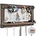 VIEFIN Organizador de joyas rústico montado en la pared, soporte para pendientes de madera Shabby Chic con estante, gancho para colgar para collar, barra extraíble para pulsera (rústico, básico)