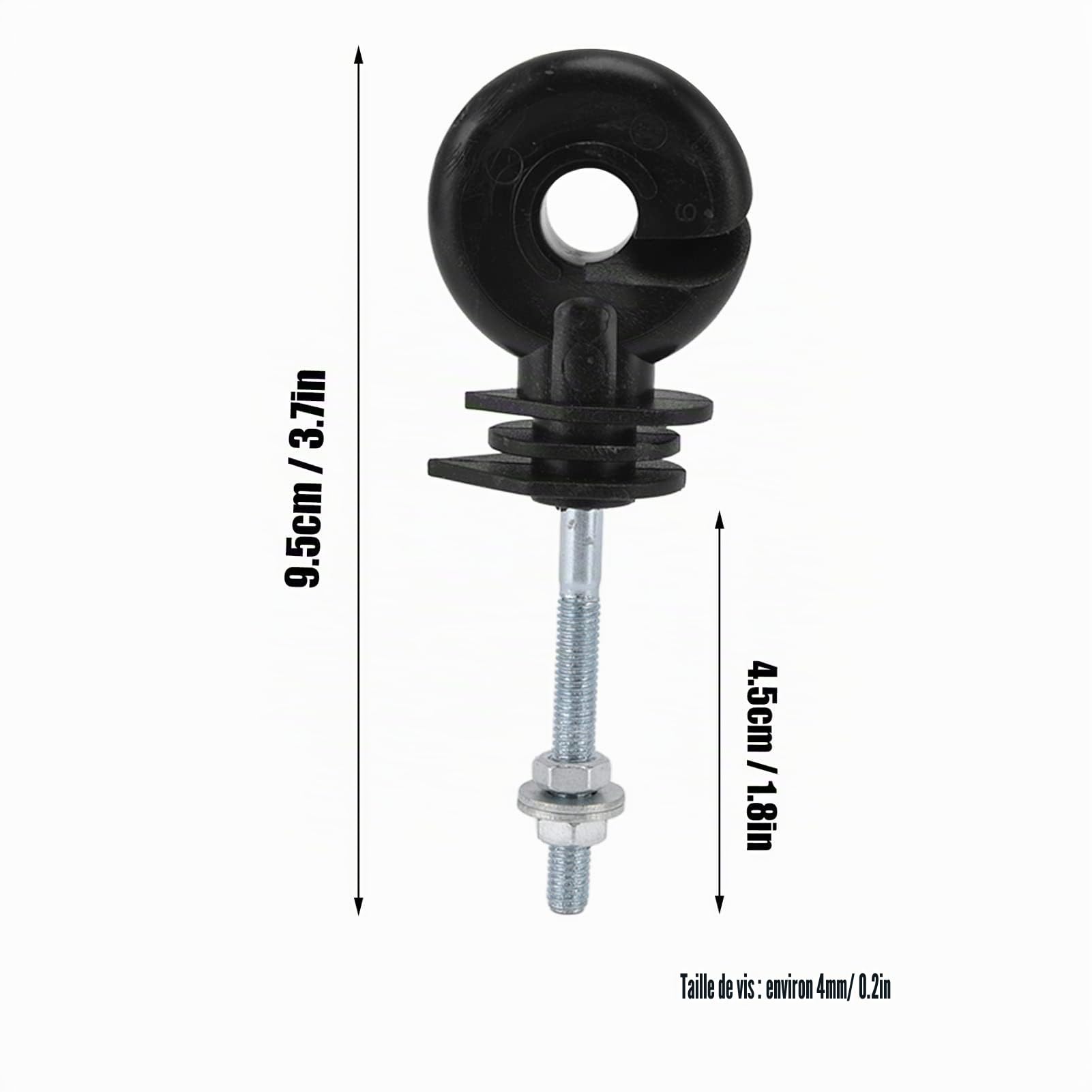 Ausla Lot de 100 Isolateurs pour Clôture Électrique Noir, Isolants à Anneau Vissable Anti-intempéries, Remplacement pour Clôture Électrique pour Piquets Métalliques