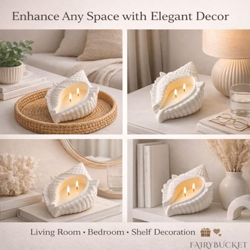 Image of Shell Candle - Aesthetic Seashell Soy Wax Blend Candle with Double Wick | Decorative Coastal Home Decor for Living Room, Bedroom & Coffee Table | Unique Gift (Pack of 1)