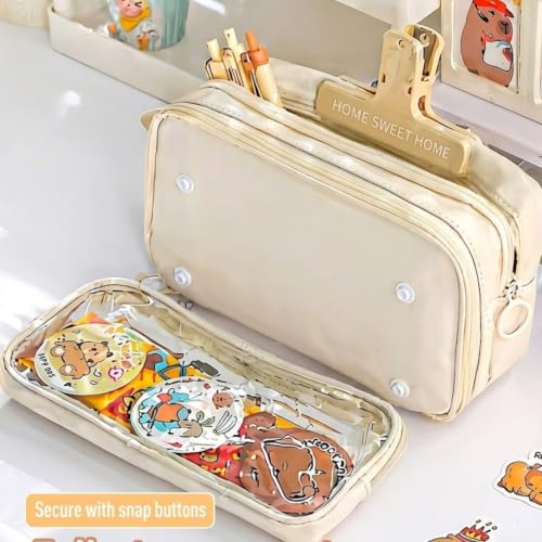 Image of U & U UNIQUE UTILITIES Pencil Pouch for Girls Aesthetic | Large Capacity Pencil Case with Detachable Front Pocket | Cute Pouches for School Girls | Pouch for Stationery (Off White)