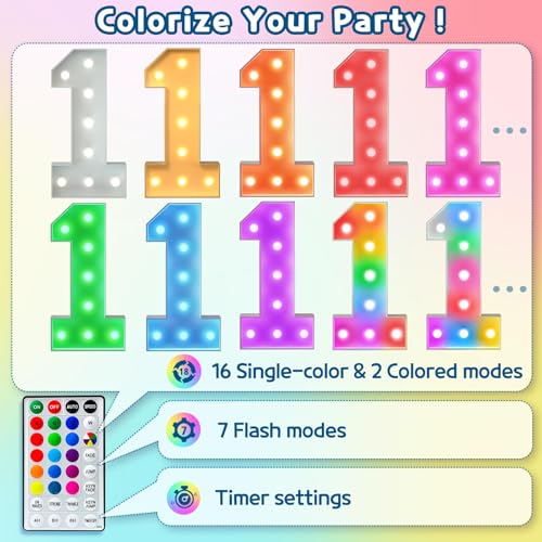 Image of Imprsv Colorful 3FT Marquee Letters N, 18 Colors Large Light up Letters | RGB with Remote, Birthday Party Decorations Anniversary Wedding Decorations Assembly Required 23 Pcs Accessory Set