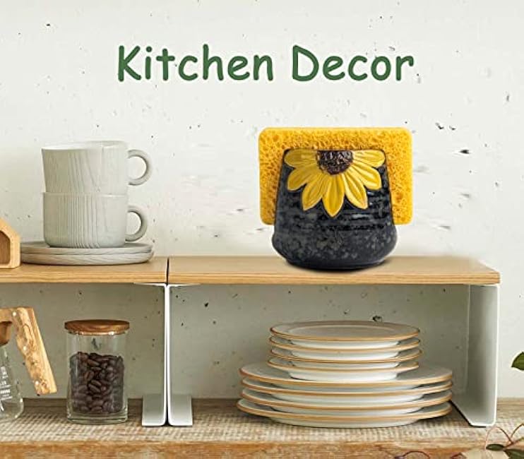 Yellow Sunflower Sponge Holder - Ceramic Kitchen Sink Caddy & Organizer
