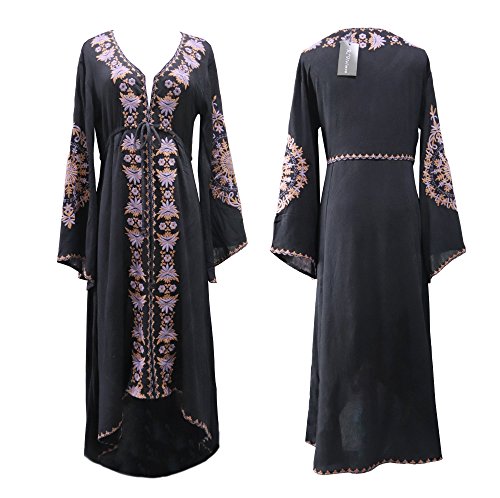 R.Vivimos Womens V Neck Bell Sleeve Vintage Floral Embroidered High Low Long Dresses4