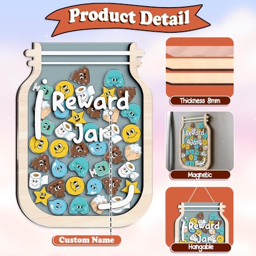 Image of Personalized Magnetic Reward Jar for Kids, Classroom Reward Jar | Wooden Positive Behavior System with Acrylic Emotion Tokens, Potty Training Toddler, Back to School Gifts, Classroom Decor