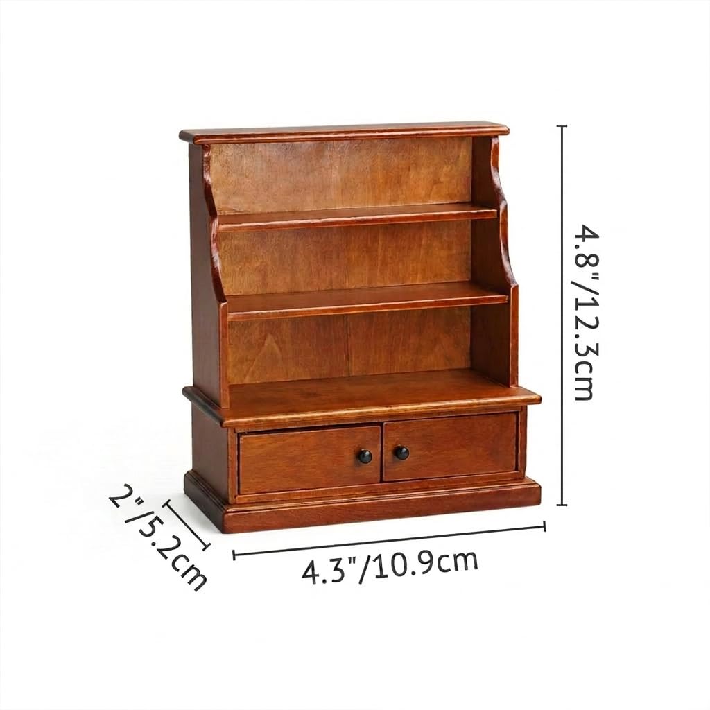 Estantería De Libros En Miniatura 1/12 De Madera – Mueble Vintage Para Casa De Muñecas, Medidas 10.9x5.2x12.3 Cm, Ideal Para Bibliotecas Y Salones