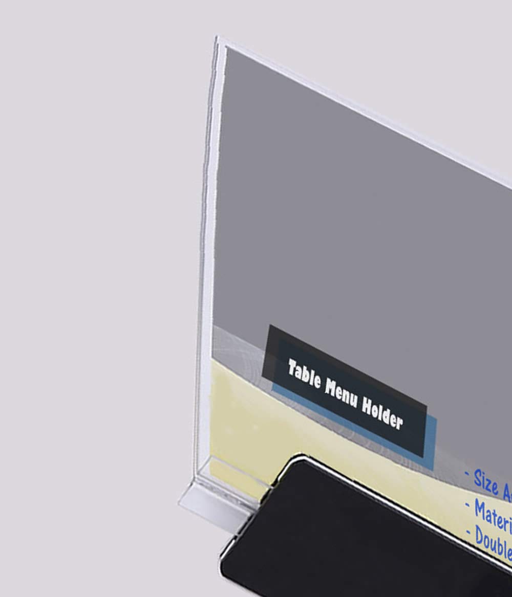 TUKA 20x A5 Menu Soporte Doble Cara, Forma de T con Base, Soportes de Sobremesa para Carteles, Menús, Promociones, Porta Carteles. T Expositor de Mesa, Acrílico Transparente, Vertical TKD8205-A5-20x