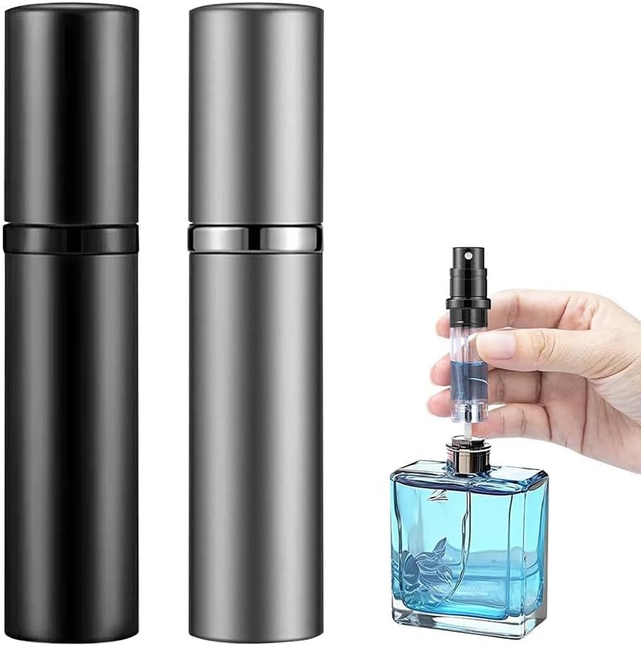 2 stuks Navulbare parfumverstuiver, 5 ml, mini draagbare spuitfles, leeg, reizen, parfum, verstuiver, vultechniek, zonder trechter, parfumverstuiver, navulbaar, metaal, voor dames en heren