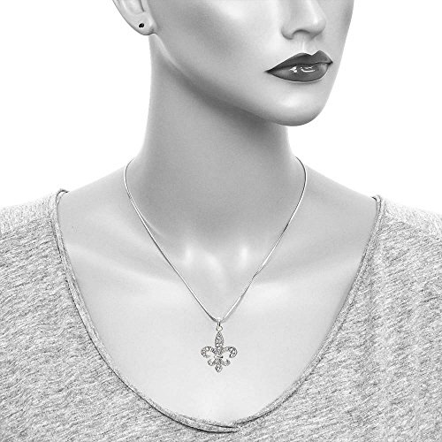 PammyJ Clear Crystal Fleur De Lis Charm Pendant Necklace, 18"2