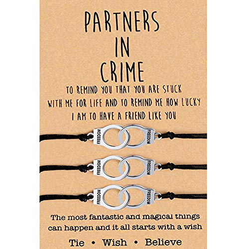 Image of YJT Partners in Crime for 2 Best Friends Handcuff BFF Bracelets Girls Women Friendship Bracelets for Couples, Mom and Daughter 2PC, with 2 Message Cards