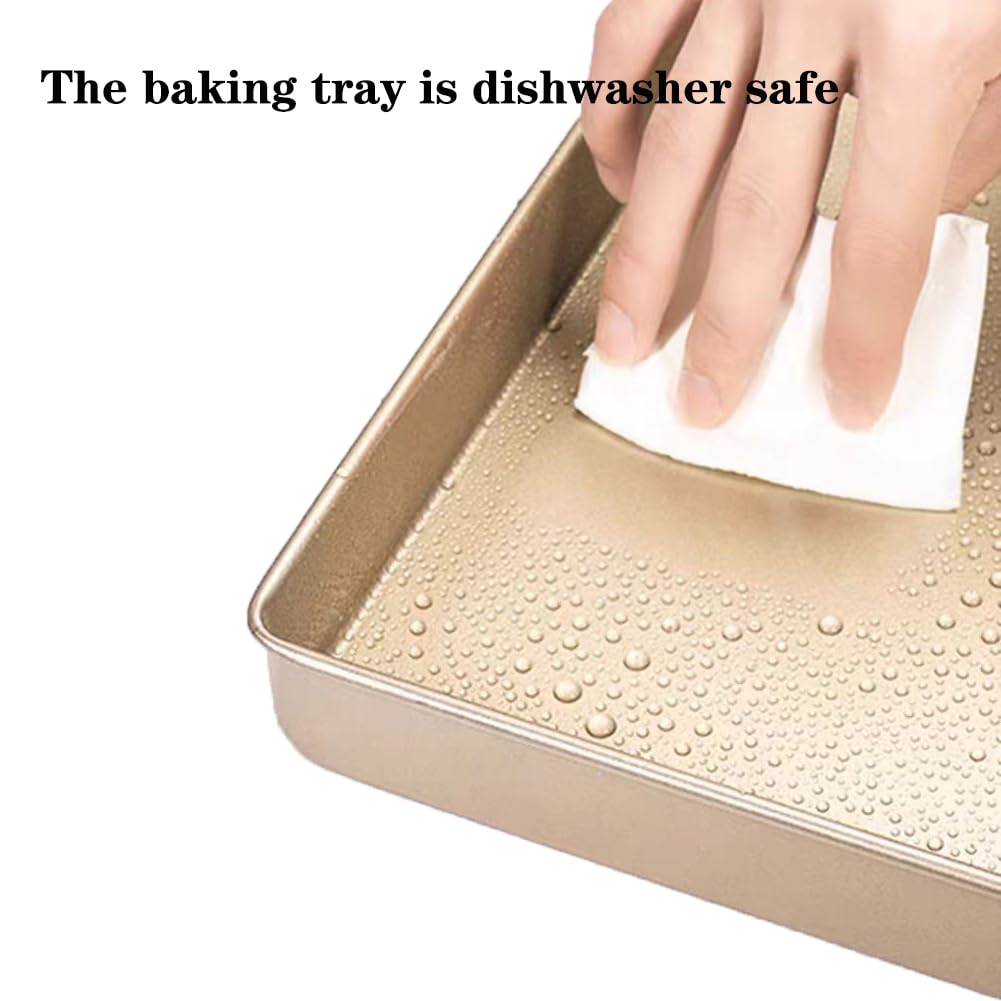 DeJivsin 11 Inch Baking Tray (Gold), Square Tin, Cake Tray for Oven Stainless Steel Non-Stick Coating, Baking Tray for Bread Tools - Image 4