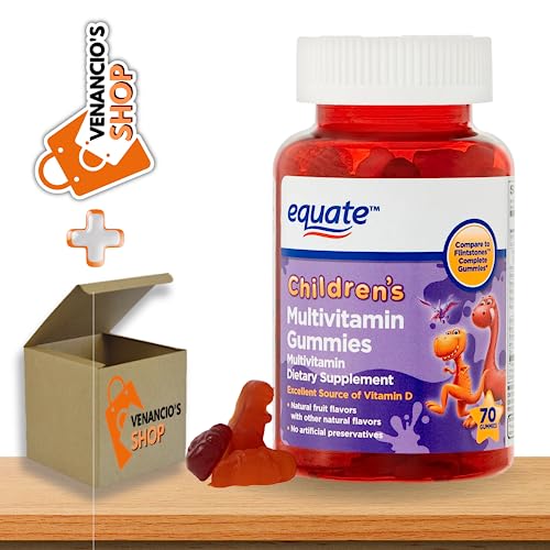 Equate Children Multivitamin Gummies Complete, Chewable Gummy for Kids – Non GMO – with Vitamins & Minerals – Compare to Flintstones Complete Gummies + Includes Venancio’sfridge Sticker (70 Count)