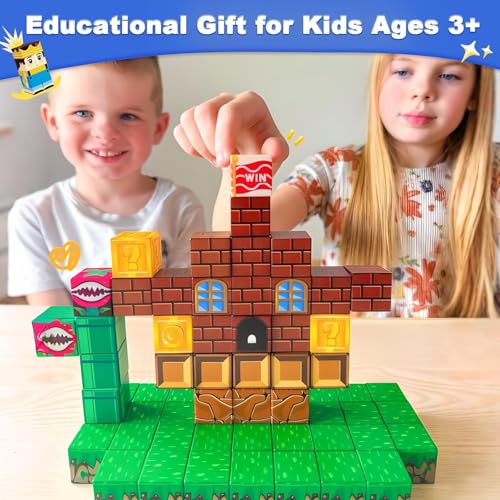 Image of 74 Pcs Magnetic Building Blocks Set for Kids Minecraftd Style Educational Construction STEM Learning Building Blocks Set Gift Toy for Kids Boys & Girls (B-3)