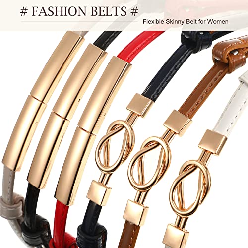 Chuarry 6 Packs Women Skinny Leather Belt Slim Adjustable Waistband Thin Women's Dress Belt Vintage Waist Belts for Ladies, 0.4 Inches Wide4