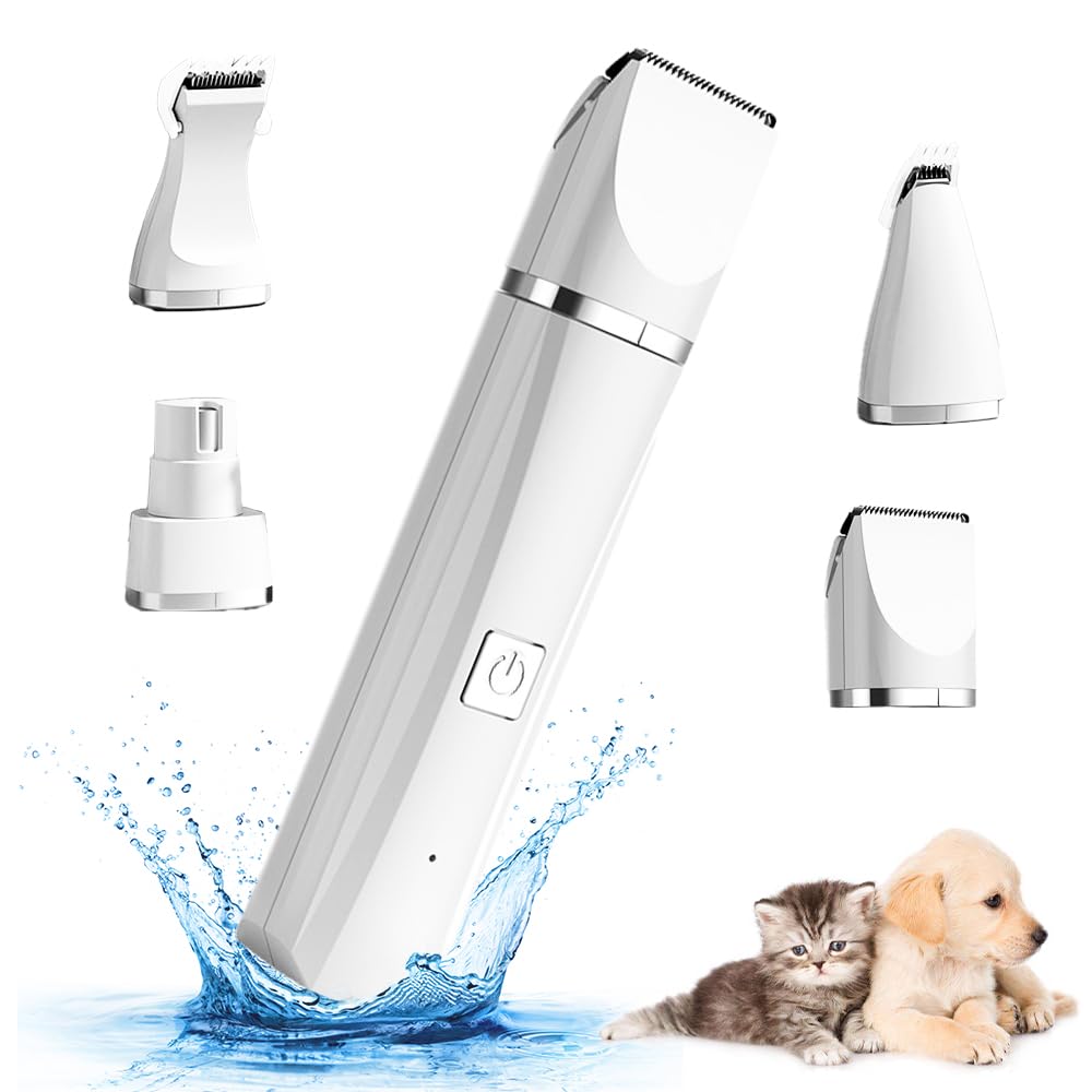 4 en 1 Maquina Cortar Pelo Perros, cortapelos recargable para perros y gatos con cabezal recortador de 4 tamaños, recortador eléctrico para perros para patas, ojos, orejas, cara, cuerpo
