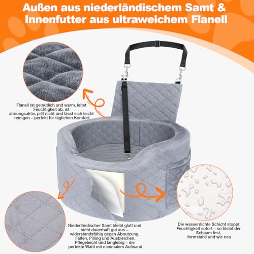 Waterfoor - Asiento de coche para perros pequeños de hasta 16 pulgadas, asiento de coche para perro, cama de espuma viscoelástica de alta densidad 28D gris para coche, asiento de coche para mascotas, - imagen 6
