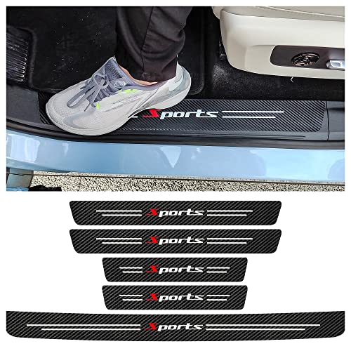 5PCS Car Door Sill Protector,Carbon Fiber Sport Threshold/Rear Bumper Guard Sticker Door Edge Protection Decorate,Interior Accessories Self-Adhesive Anti-Scratch Waterpoor(White sport-5Pcs)