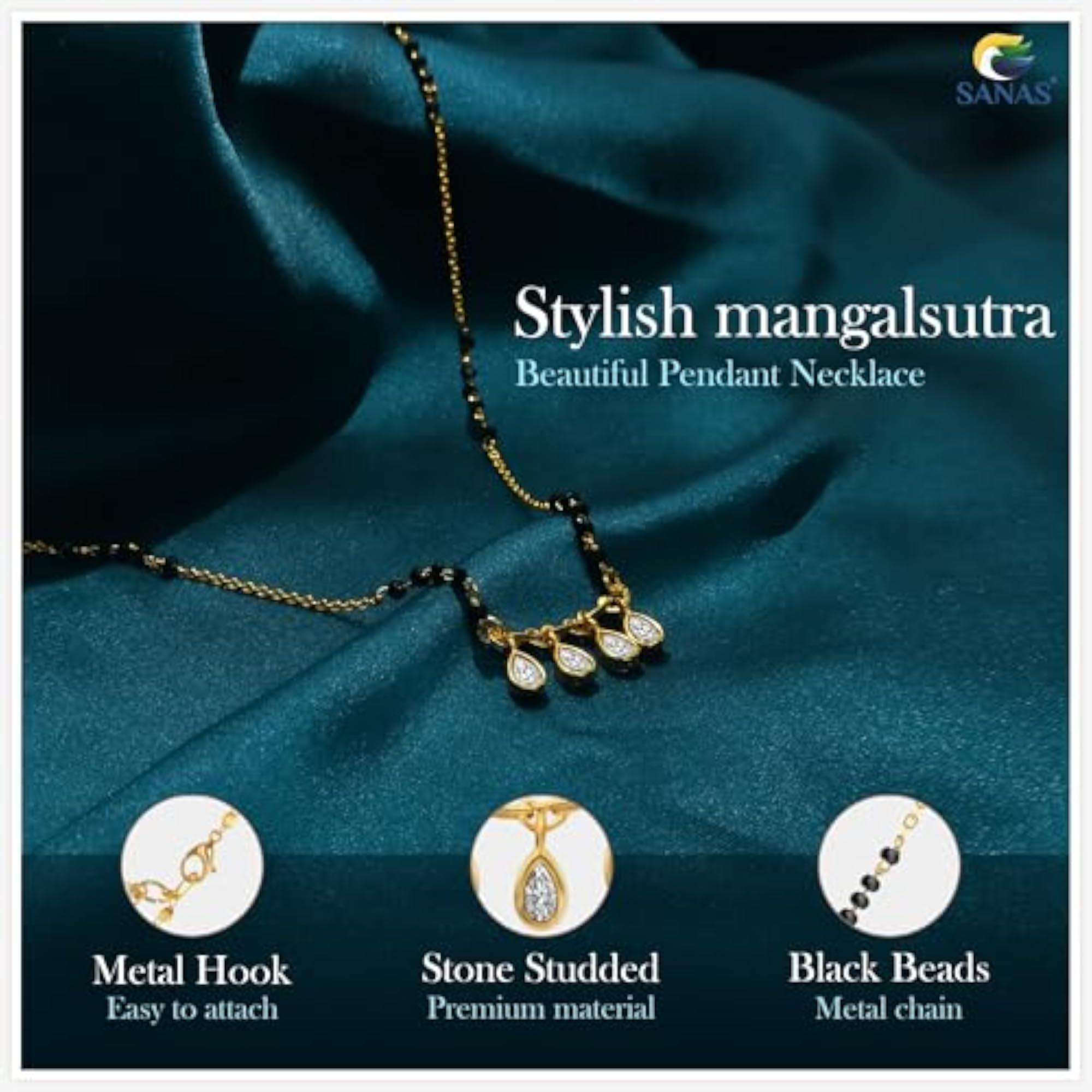 Four Stone Necklace with Extendable Chain Pendant