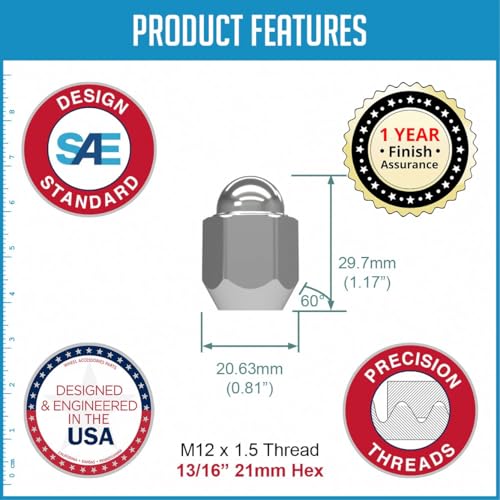 Image of Wheel Accessories Parts 10 pcs M12x1.5 12x1.5 Thread OEM Style Lug Nuts 1.2 inch Long Chrome 13 /16 inch 21mm Hex Fits 2006-20 Toyota Yaris ｜ 1975+ Corolla ｜ 2001-22 Prius 90942-01021 ｜ 611-133
