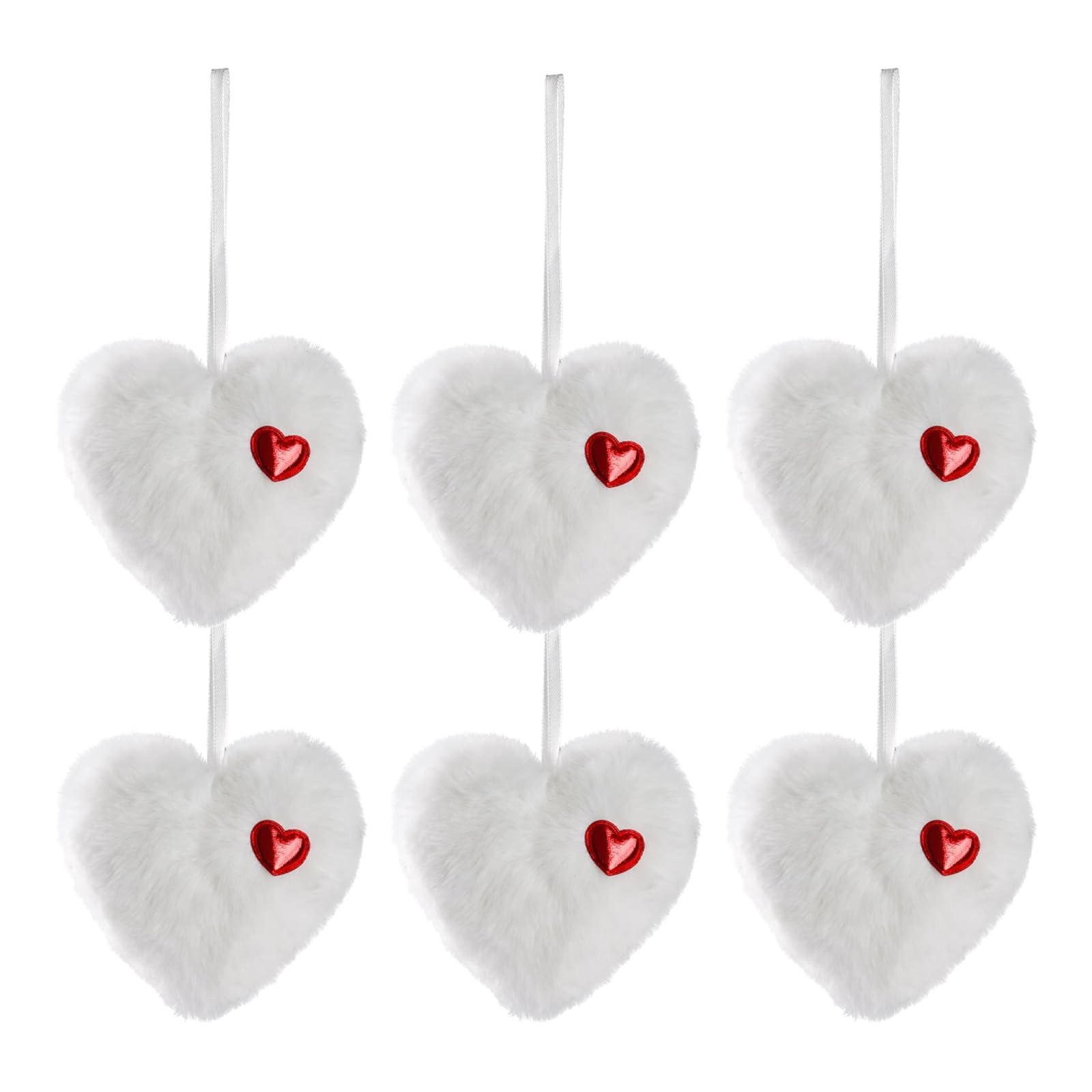 Day Decorations 6PCS Fuzzy Heart Plush Ornament Valentines Day Decorations