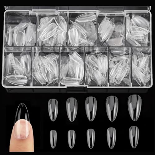 Image of COSTICA 500Pcs Medium Almond Fake Nail Tips, Full Cover Clear Acrylic Nails, Press on False Nail with Case, 10 Sizes (WITH TIP BOX)