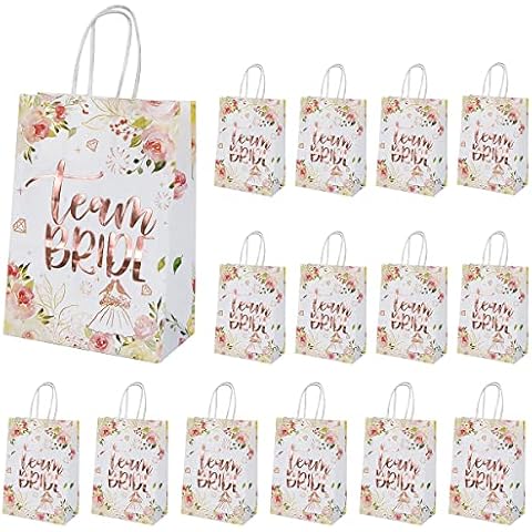 15 Pcs Hen Party Bags Hen Party Gift Bags Rose Gold with Handles Team Bride Paper Bags Floral Team Bride Bags for Wedding Bridal Shower Bachelorette Party Cover