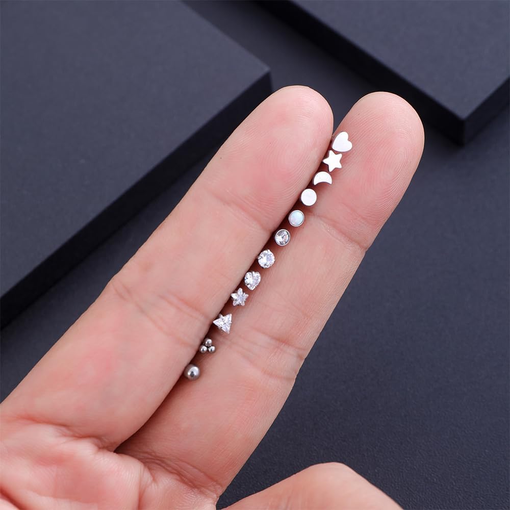 TOPBRIGHT 12Pcs 16G 18G Flat Back Earrings 316L Surgical Steel Threadless Tragus Cartilage Nose Stud Push Pin Lip Stud Rings Medusa Piercing Jewelry Hypoallergenic for Women Men - Image 6