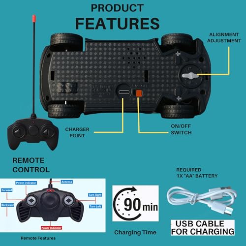 Image of GRAPHENE RC Battery Operated 3D Lights Famous Toy Car Remote Control High Speed Racing Car Toy Rechargeable Power Battery Car Gift for Kids Boy Girls (2-8 Years)