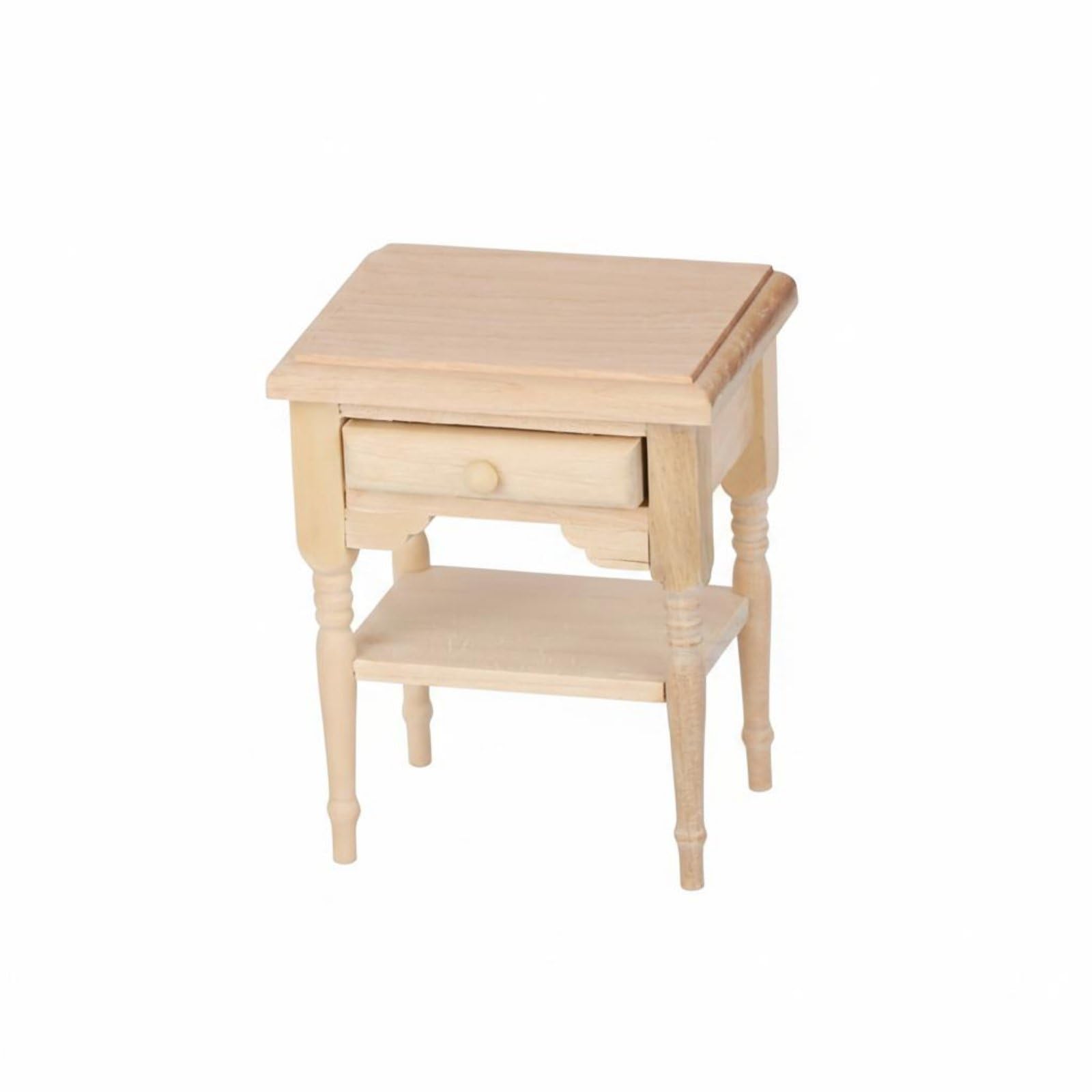 OJIVA® DIY 1:12 Scale Nightstand Handmade Dollhouse Nightstand Classic Design Unfinished Wooden Bedside Table Polished Finish for Crafters, Collectors, Model Crafting, Bedside Cabinet-image-0