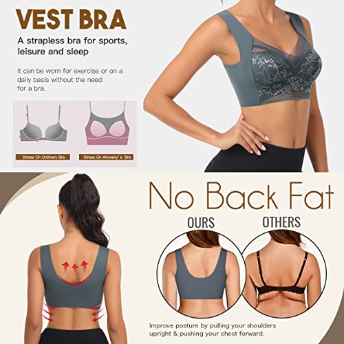 Image of WOWENY Seamless Lace Bras for Women Wirefree Comfortable Mesh Padded Soft Back Smoothing Bra