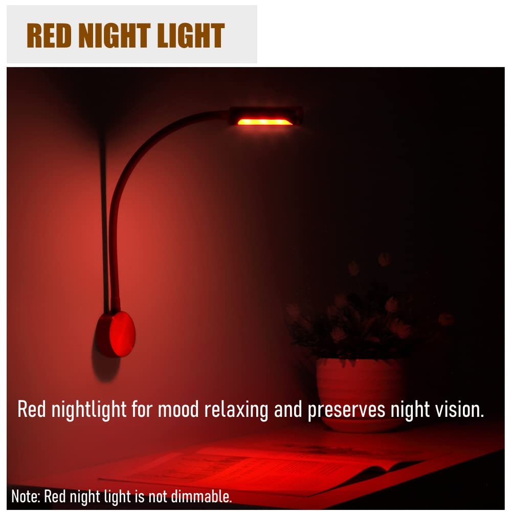 acegoo Lampada da Lettura 12V Camper con Caricatore USB&Luce notturna rossa LED Dimmerabile 4000K DC12-24V, Flessibile e Collo D'Oca per Caravan Furgone Barca Camion Illuminazione Interna