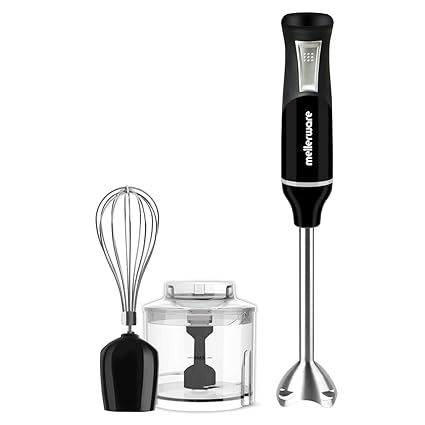 Mellerware HAND BLENDER with Powerful Super Silent 600Watt Motor- MWHB 01, Includes Chopper & Whisker|3 in 1 Appliance ( Chop, Whisk Blend)| Stainless Steel Blade & Detachable Stem, (Black/Silver)