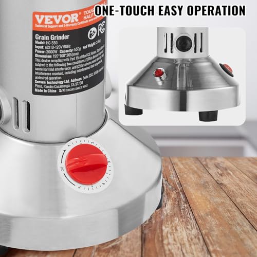 VEVOR 550g Electric Grain Mill Grinder, High Speed 2000W Commercial Spice Grinders, Stainless Steel Pulverizer Powder Machine, for Dry Grains Spices Cereals Coffee Corn Pepper, Straight Type by VEVOR - Image 5