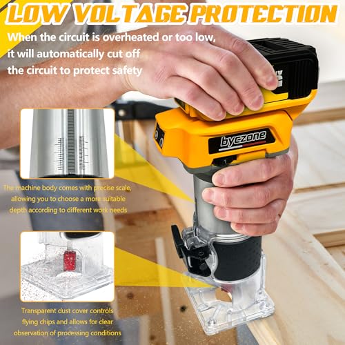 Cordless Wood Router Trimmer for Dewalt 20V Battery, 6 Speeds Wood Trimmer Set, 800W - 30000 RPM Brushless Motor Hand Palm Router with 15pcs 1/4"Shank Router Bits for Woodworking,Slotting(NO Battery) 5 Cordless Wood Router Trimmer for Dewalt 20V Battery, 6 Speeds Wood Trimmer Set, 800W - 30000 RPM Brushless Motor Hand Palm Router with 15pcs 1/4"Shank Router Bits for Woodworking,Slotting(NO Battery) - Image 5