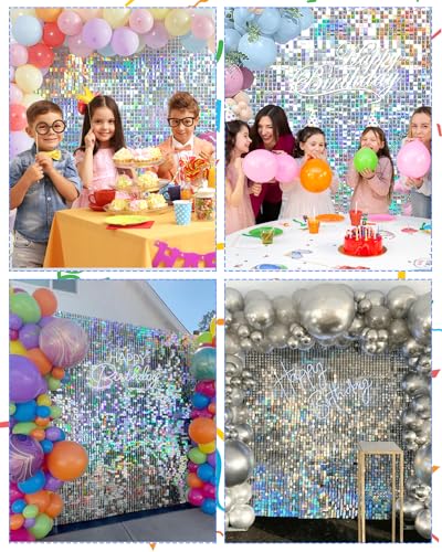 Image of Iridescent Silver Shimmer Wall Backdrop, 24 Panels, 6x4 Ft Photo Backdrop | wedding backdrop birthday backdrop party decoration photo booth backdrop bridal shower baby shower event decoration