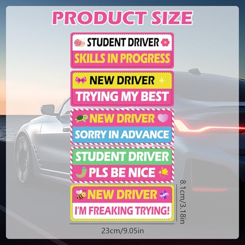 Image of 5Pcs Pink Beginner Magnetic Car Stickers, Beginner Magnet Supplies for Car Student Driver Sign, Lovely New Driver Sticker Supplies Suitable for Keeping a Safe Distance on The Road