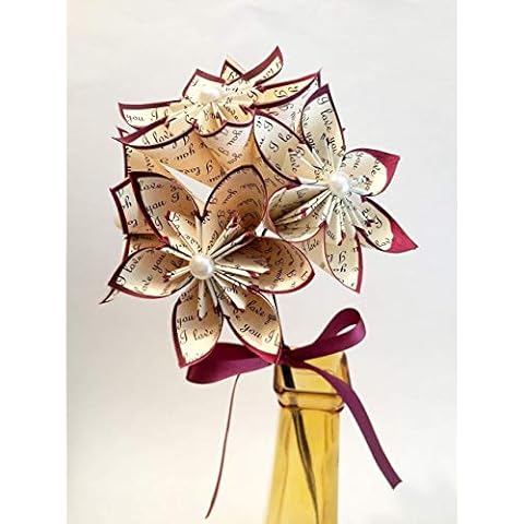 5 I Love You Paper Flowers- Ready To Ship, handmade anniversary gift, wedding decor, origami, small bouquet Cover