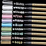 Premium Metallic Marker Pens Fine Tip, Ohuhu Set of 10 Glitter Paint Pen Window Marker for DIY Card Making, Coloring Books, Scrapbook Photo Album, Rock Art, Glass Valentine's Day Back to School Gifts