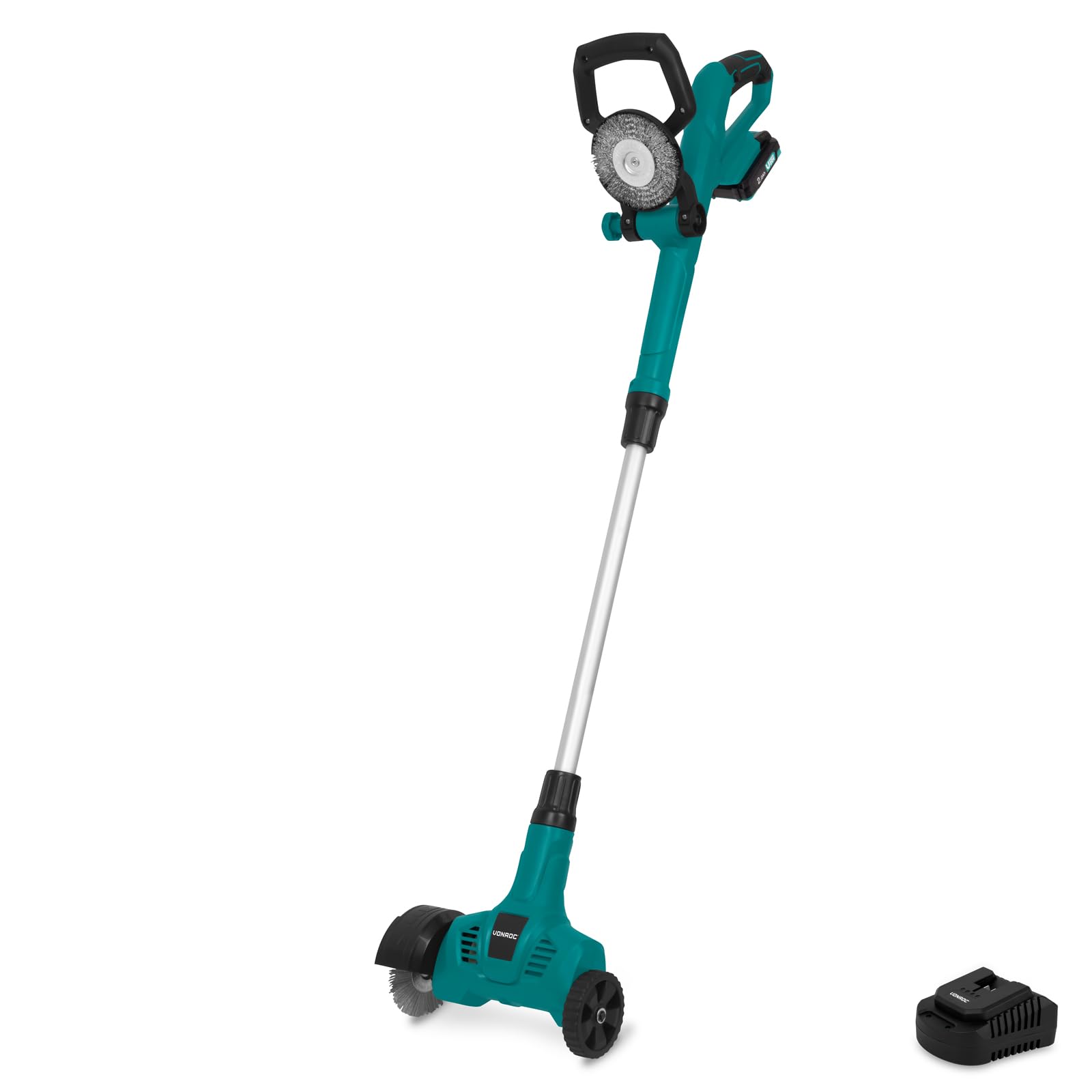 Cepillo para juntas con batería, 20 V, mango telescópico, incluye batería de 2,0 Ah y cargador rápido