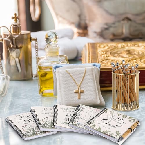 Image of Engrowtic 60 Sets Christian Gift Bulk for Church Inspirational Religious Spiral Bible Verse Prayer Notebook with Sticky Note Pen for Study Group Member Back to School Teacher Vbs Sunday School (White)