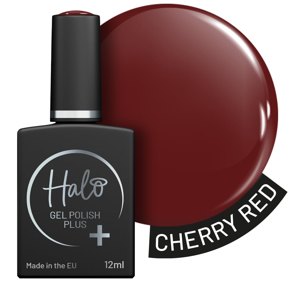 Halo Gel Polish Plus 12ml - Cherry Red. UV/LED Gel Nail Polish, Long Lasting & Easy To Apply. Nail Art Colours For Manicure & Pedicure. Hema Free Gel Polish For Professional & Home Use.