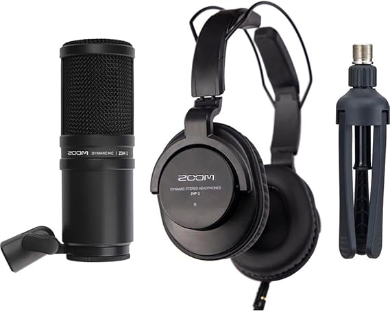Zoom H4essential 4-Track 32-Bit Float Portable Audio Recorder Bundle with Zoom ZDM-1 Podcast Mic Pack, 16GB microSDHC Memory Card, and Kellards Cleaning Pack