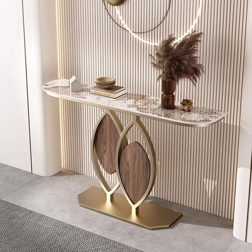 Mesa consola para sala de estar, placa de roca, marco de acero al carbono resistente, diseño estrecho para pasillos y oficinas, espaciosa mesa de 100 x 30 x 80 cm, elegante y funcional