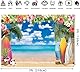 Sommer-Strand-Hintergrund, hawaiianische Party-Dekorationen, 2,7 x 1,5 m, tropische Blumen, Palmenblätter, Surfbrett, Fotografie-Hintergrund, Hawaii-Thema, Geburtstagsparty, Zubehör, Foto-Requisiten