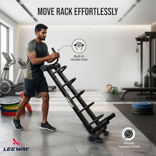 Image of LEEWAY Weight Rack for Home Gym with Barbell Stand | Gym Weight Plate Stand for Home | Heavy-Duty Steel Frame | Bumper Plate & Barbell Organizer | Compact Easy-to-Move Rack for Fitness Studio (Bumper Weight Rack)