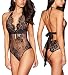 ALLoveble Women Sexy Lingerie See-Through Backless Lace Babydoll Open Crotch Teddy Underwear Black (M, Black)
