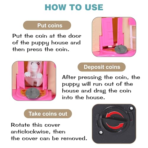 Image of Toyzone Puppy House Coins Bank (Pink) | Classic Puppy House Toy | Coin Stealing Puppy House | Coin Collecting Saving Box | Piggy Bank | Kids 1-8 Years