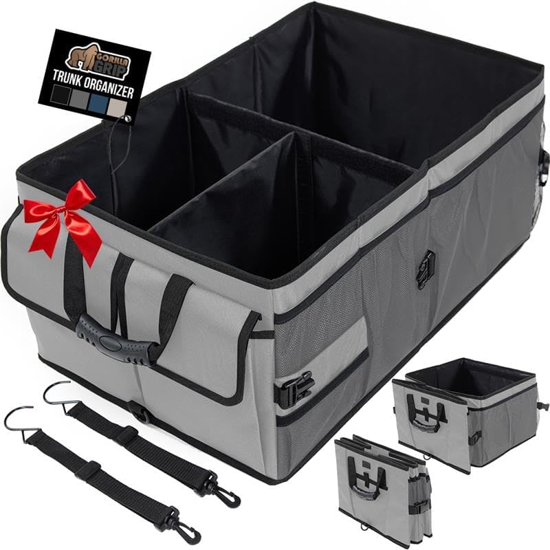 GORILLA GRIP Organizador de almacenamiento de maletero resistente de gran capacidad, contenedor plegable antideslizante y resistente al agua para